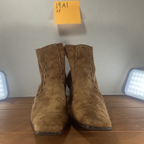 Franco Sarto Brown Suede Leather Zip Up Square Toe Block Heel Ankle Booties - Picture 3 of 9